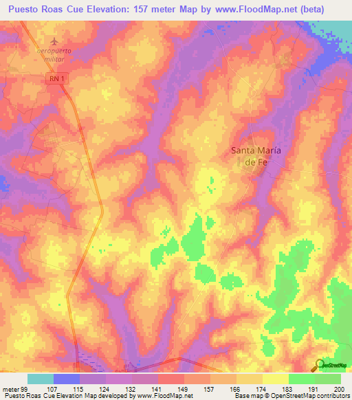 Puesto Roas Cue,Paraguay Elevation Map