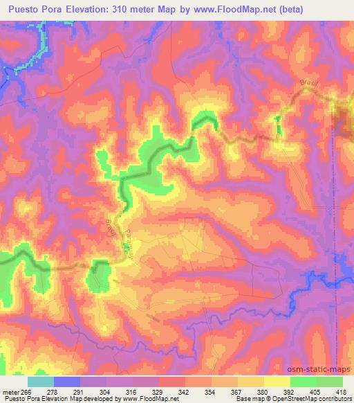Puesto Pora,Paraguay Elevation Map