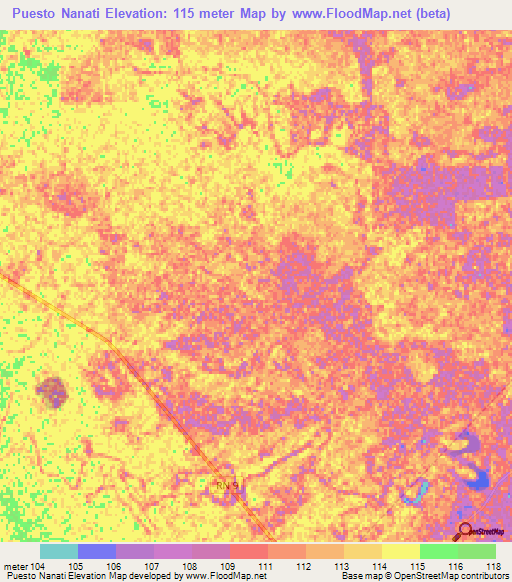 Puesto Nanati,Paraguay Elevation Map