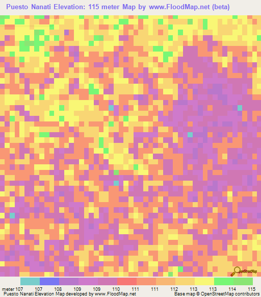 Puesto Nanati,Paraguay Elevation Map