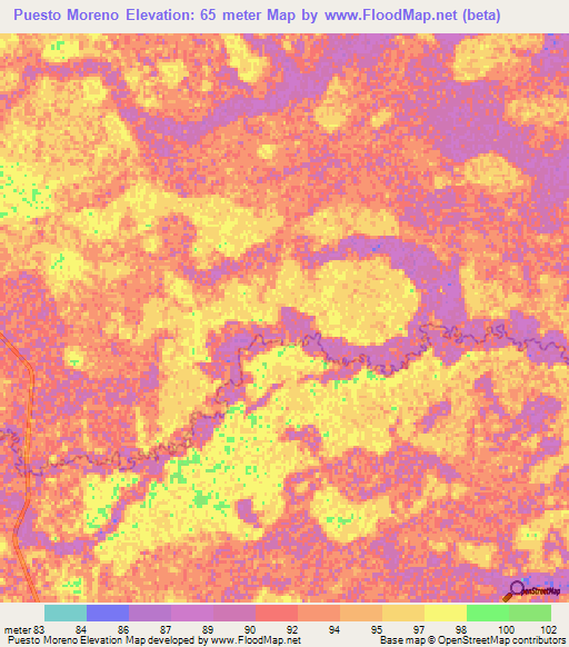 Puesto Moreno,Paraguay Elevation Map