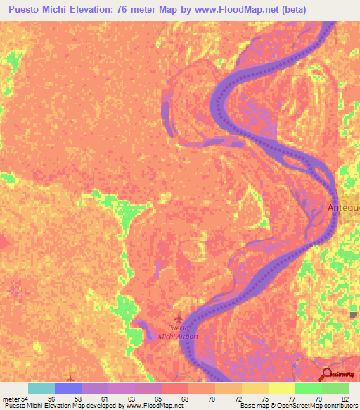 Puesto Michi,Paraguay Elevation Map