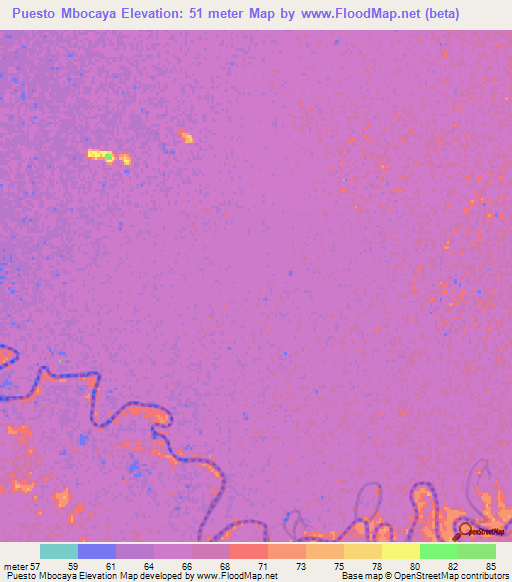 Puesto Mbocaya,Paraguay Elevation Map