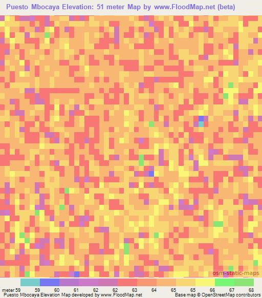Puesto Mbocaya,Paraguay Elevation Map