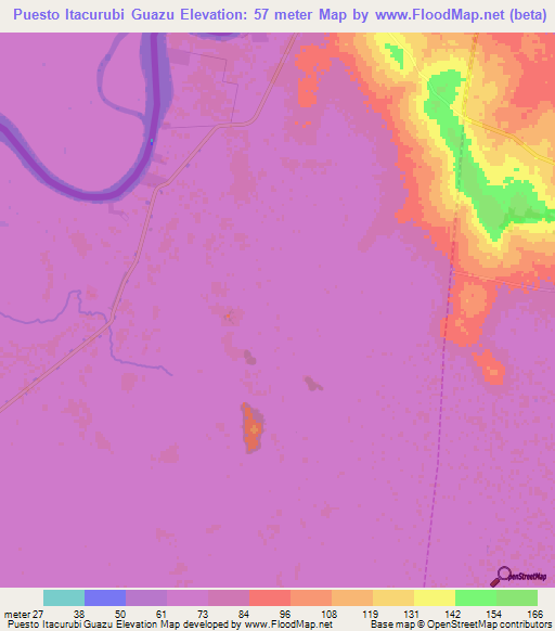 Puesto Itacurubi Guazu,Paraguay Elevation Map