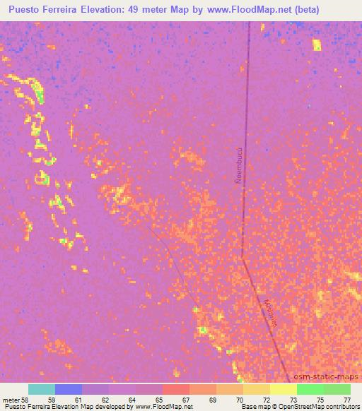 Puesto Ferreira,Paraguay Elevation Map