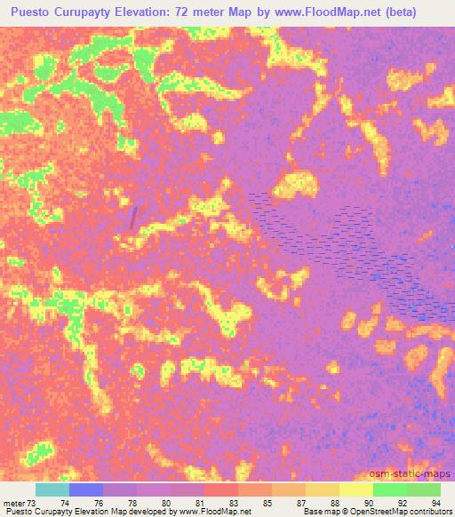 Puesto Curupayty,Paraguay Elevation Map