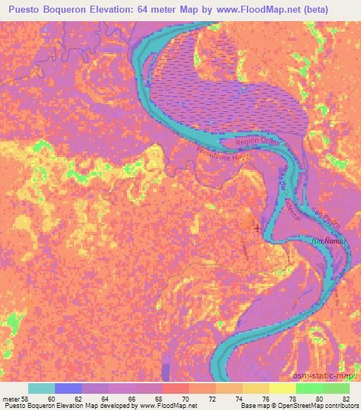 Puesto Boqueron,Paraguay Elevation Map