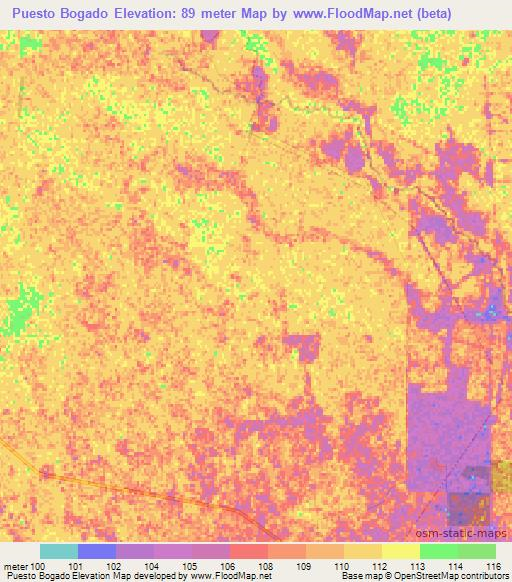 Puesto Bogado,Paraguay Elevation Map