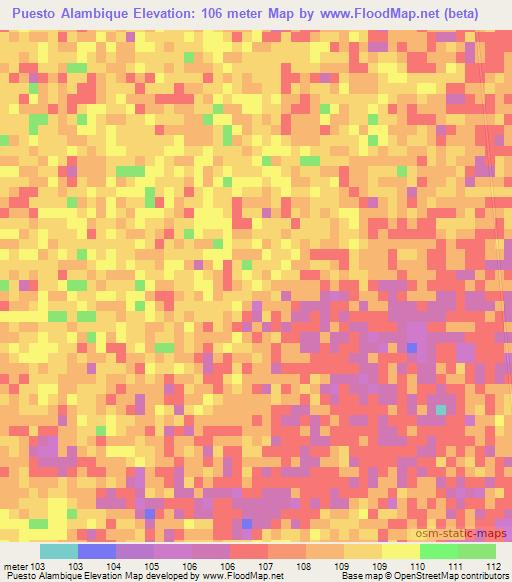 Puesto Alambique,Paraguay Elevation Map