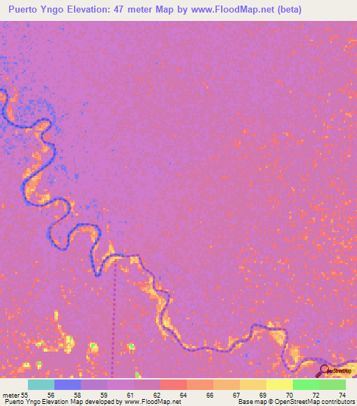 Puerto Yngo,Paraguay Elevation Map