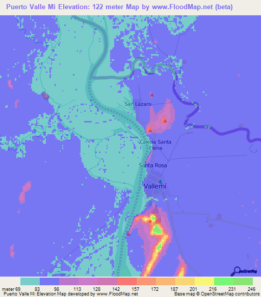 Puerto Valle Mi,Paraguay Elevation Map