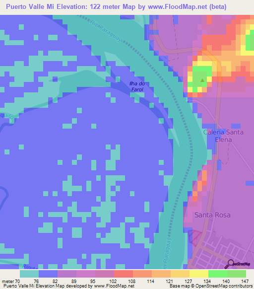 Puerto Valle Mi,Paraguay Elevation Map