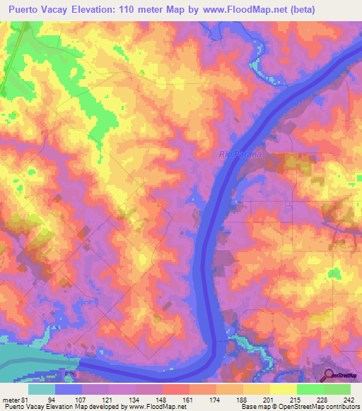 Puerto Vacay,Paraguay Elevation Map