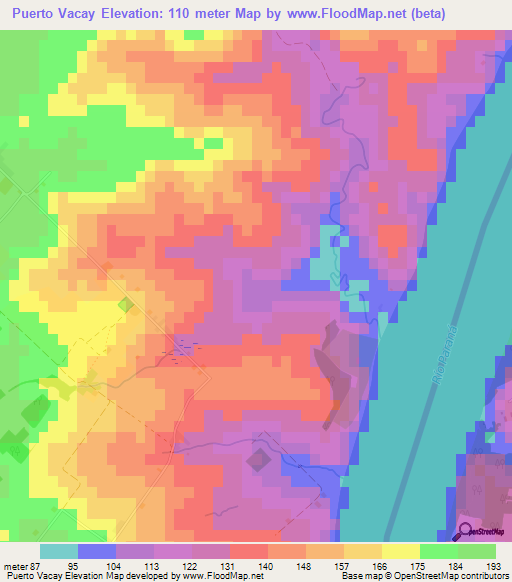 Puerto Vacay,Paraguay Elevation Map