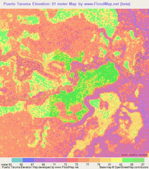 Puerto Taruma,Paraguay Elevation Map