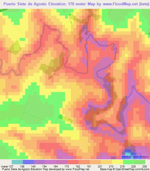 Puerto Siete de Agosto,Paraguay Elevation Map