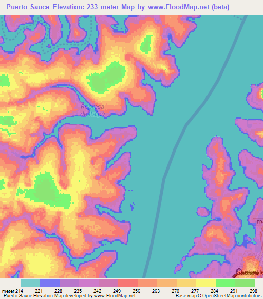 Puerto Sauce,Paraguay Elevation Map