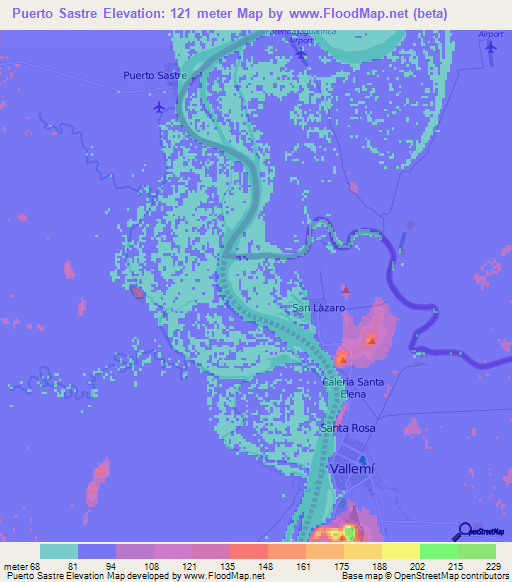 Puerto Sastre,Paraguay Elevation Map