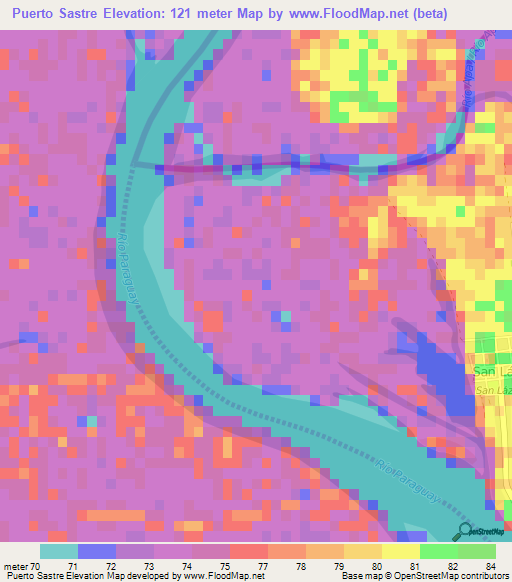 Puerto Sastre,Paraguay Elevation Map