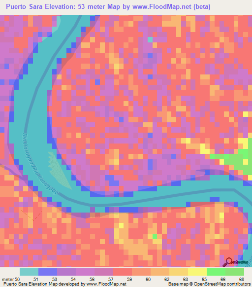 Puerto Sara,Paraguay Elevation Map
