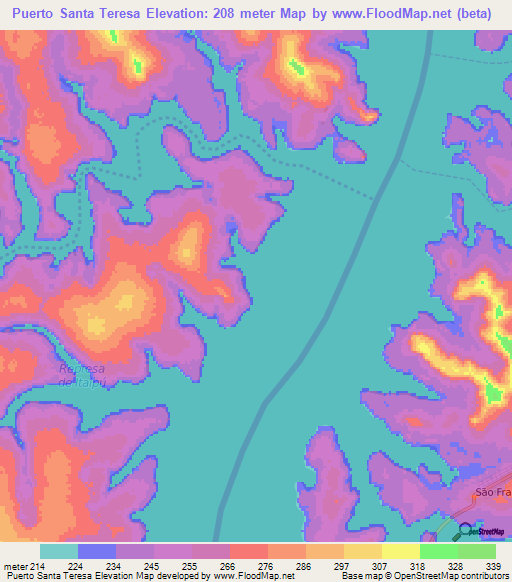 Puerto Santa Teresa,Paraguay Elevation Map