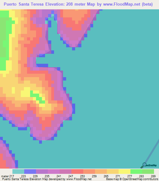 Puerto Santa Teresa,Paraguay Elevation Map