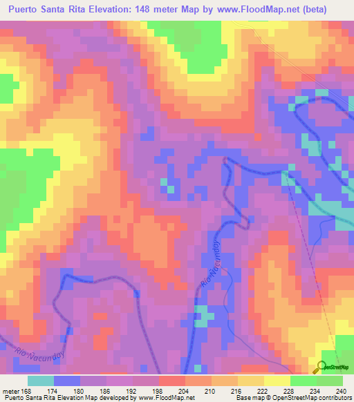 Puerto Santa Rita,Paraguay Elevation Map