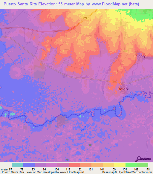 Puerto Santa Rita,Paraguay Elevation Map
