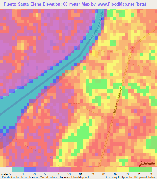 Puerto Santa Elena,Paraguay Elevation Map