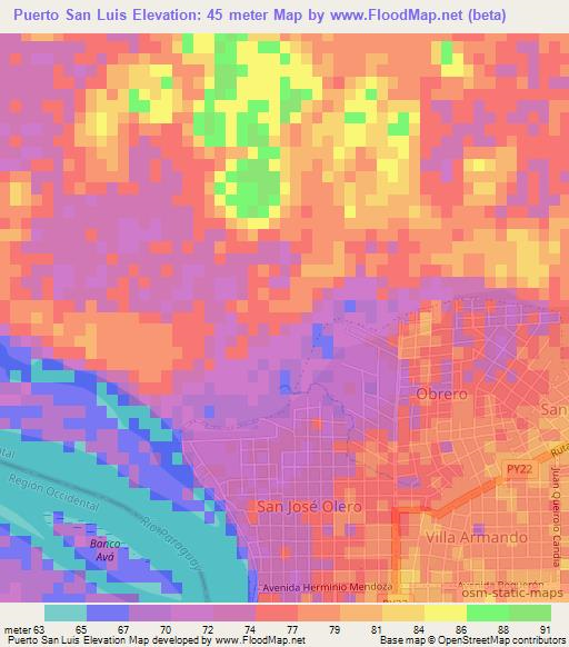 Puerto San Luis,Paraguay Elevation Map