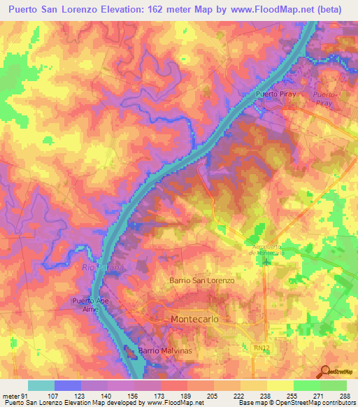 Puerto San Lorenzo,Paraguay Elevation Map