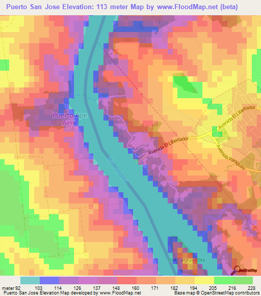 Puerto San Jose,Paraguay Elevation Map
