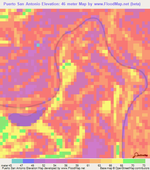 Puerto San Antonio,Paraguay Elevation Map