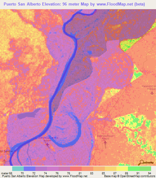 Puerto San Alberto,Paraguay Elevation Map