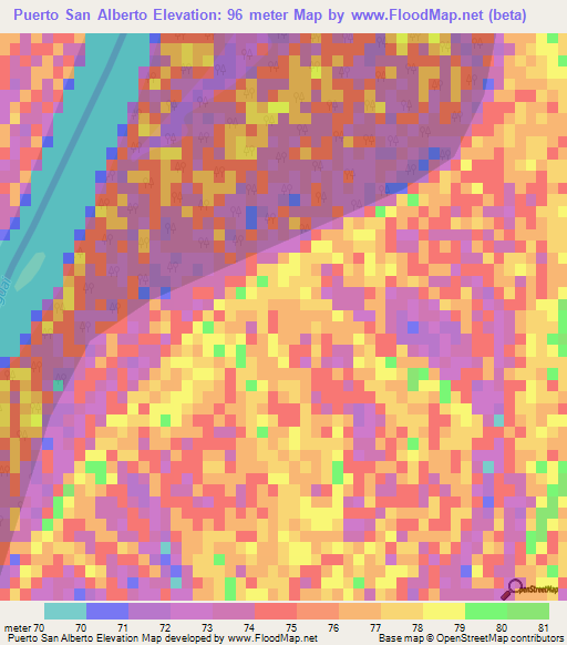 Puerto San Alberto,Paraguay Elevation Map