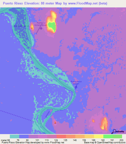 Puerto Risso,Paraguay Elevation Map