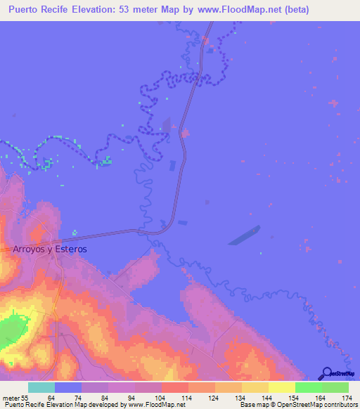 Puerto Recife,Paraguay Elevation Map