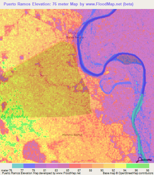 Puerto Ramos,Paraguay Elevation Map