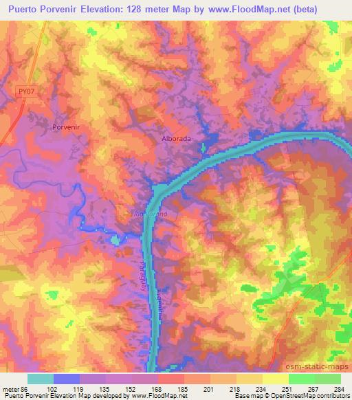 Puerto Porvenir,Paraguay Elevation Map