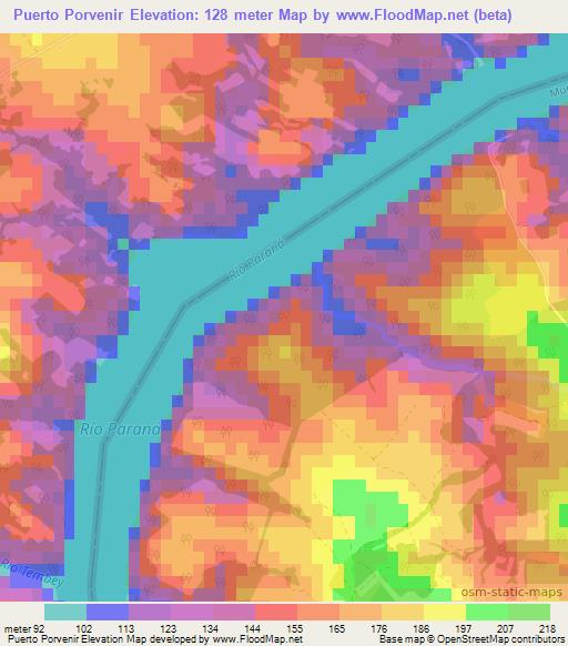 Puerto Porvenir,Paraguay Elevation Map