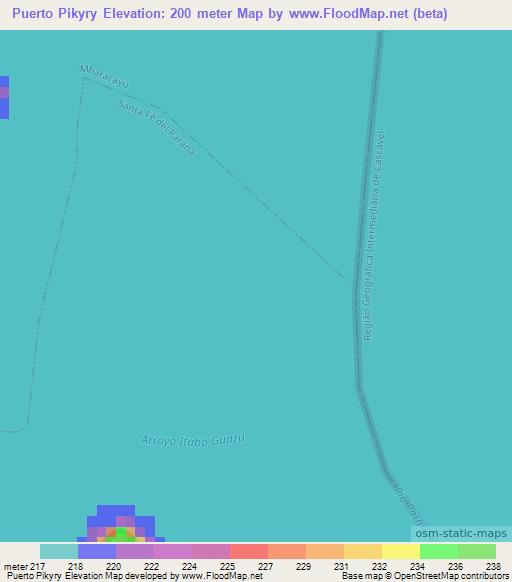 Puerto Pikyry,Paraguay Elevation Map
