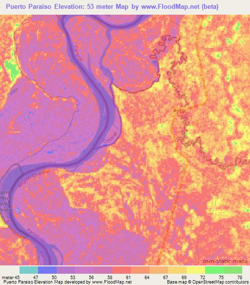 Puerto Paraiso,Paraguay Elevation Map