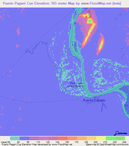Puerto Pagani Cue,Paraguay Elevation Map