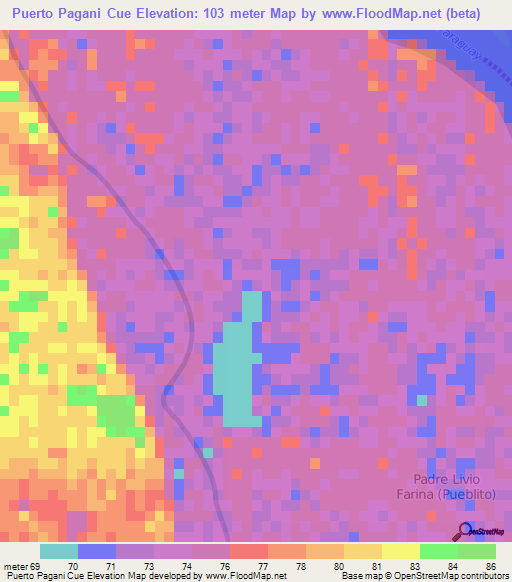 Puerto Pagani Cue,Paraguay Elevation Map