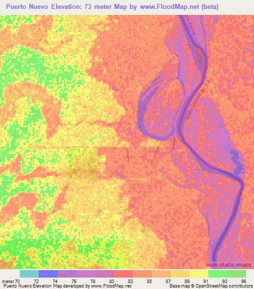 Puerto Nuevo,Paraguay Elevation Map