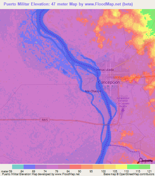 Puerto Militar,Paraguay Elevation Map