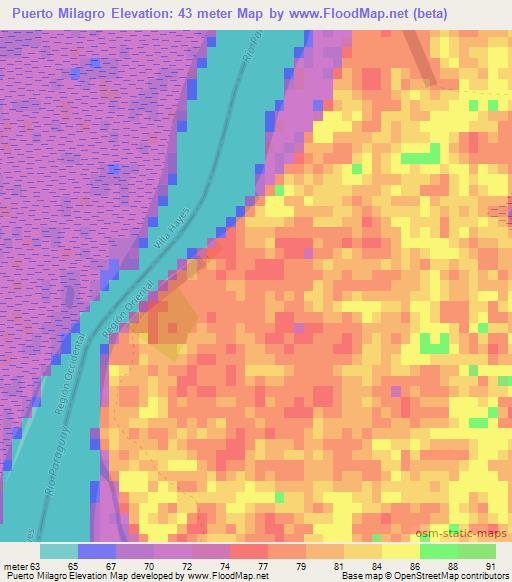 Puerto Milagro,Paraguay Elevation Map