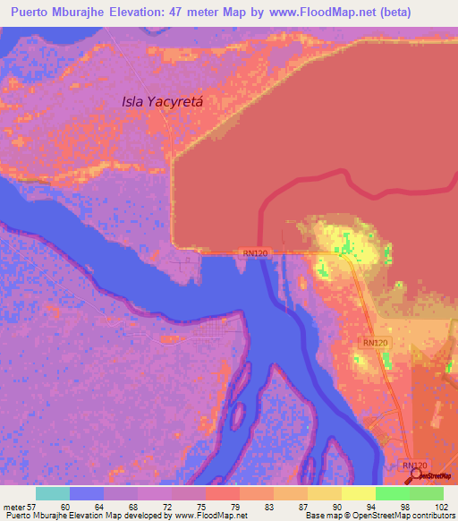 Puerto Mburajhe,Paraguay Elevation Map
