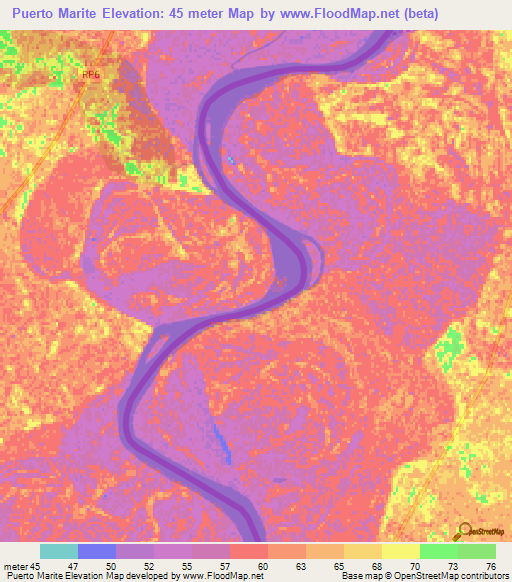 Puerto Marite,Paraguay Elevation Map